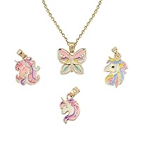 4 Pcs Cute Necklace Set for Teen Girls Unicorn Rainbow Butterfly Meteor Heart Pendant Necklace Birthday Gift Pack