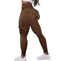 Flamingals Butt Lifting Leggings with Flap Pockets Workout Cargo Leggings for Women