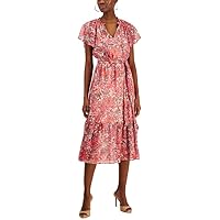 I.N.C. International Concepts Women's Paisley Flutter-Sleeve Midi Dress (Bright Cherry Combo, 6)