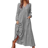 Summer Dresses for Women 2023 Women V Neck Long Sleeve Printed Dress Waist Pullover Boho Long Dress