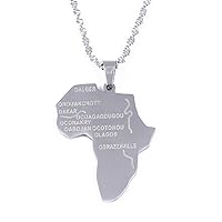 Stainless Steel Africa Map Pendant Chain Necklaces African Maps Jewelry for Women Men