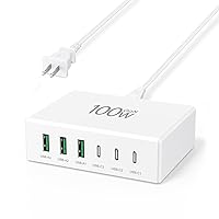 USB C Charger Station Fast Charging Block Total 100W (PD+QC) GaN 6 Port Boxeroo Charger Desktop Hub Wall Charger Compatible with iPhone 15, Galaxy S23 Ultra, Google