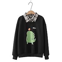 Kawaii Hoodie for Womens - Kawaii Hoodie Sweet Cute Cartoon Small Dinosaur Printed Long Sleeve Sweater 2021 (Color : Black, Size : X-Large)