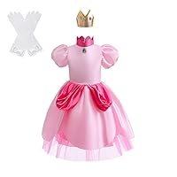 Lito Angels Super Bros Princess Fancy Dress Up Costume with Crown and Gloves for Little Kids Girls, Peach Pink