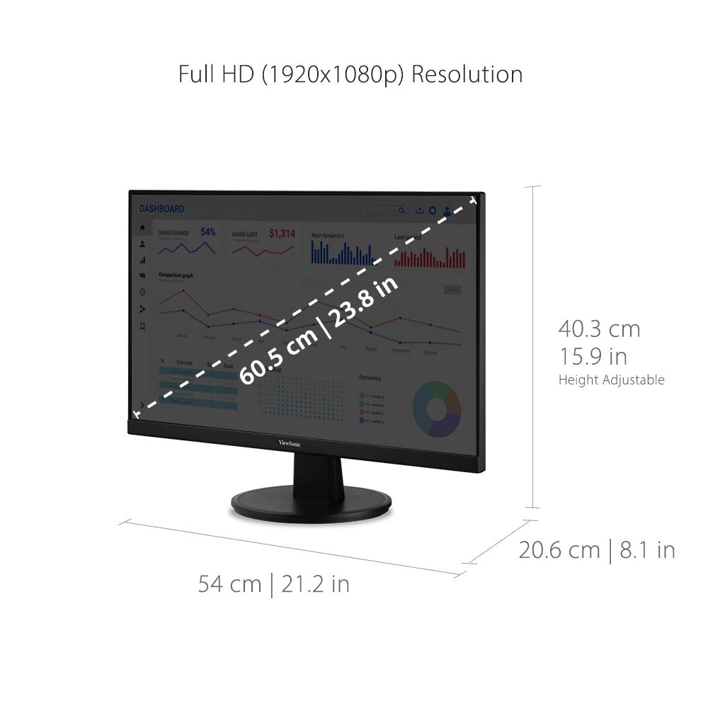 ViewSonic VA2447-MH 24 Inch Full HD 1080p Monitor with Ultra-Thin Bezel, Adaptive Sync, 60Hz, VESA, and HDMI, VGA Inputs for Home and Office (Renewed)