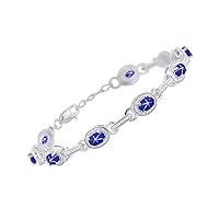 Rylos Tennis Bracelet with Gemstones & Diamond Halo Sterling Silver 925 - Adjustable 7-8