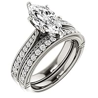 JEWELERYN 3 CT Marquise Colorless Moissanite Engagement Ring Set for Women/Her, Wedding Bridal Ring Set, Eternity Sterling Silver Solid Diamond Solitaire Prong Anniversary Promise Gift for Ring