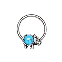 316L Stainless Steel Turquoise Elephant Snap-in WildKlass Captive Bead Ring/Septum Ring