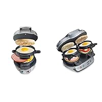 Hamilton Beach Breakfast Sandwich Maker with Egg Cooker Ring, Customize Ingredients, Perfect for English Muffins, Croissants, Mini Waffles, Single & Dual Breakfast Sandwich Maker, Silver