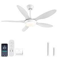 46 inch Modern Ceiling Fans with Lights Remote/APP Control,White Low Profile Reversible 6 Speeds Ceiling Fan Light for Indoor/Outdoor Patio Bedroom Living Room
