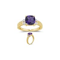 0.04 Cts Diamond & 1.58 Cts Amethyst Ring in 14K Yellow Gold