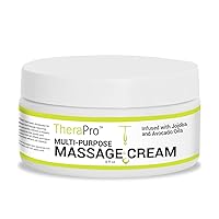Multi-Purpose Massage Cream by TheraPro - 8 Ounce - Hypoallergenic, Unscented Cream - Massaging Cream Infused with Jojoba, Avocado Oil, & Sweet Almond Oil - Non-Greasy & Unscented Massage Cream