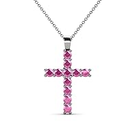 Petite Pink Sapphire Cross Pendant 0.36 ctw 14K Gold. Included 16 Inches 14K Gold Chain.