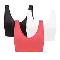 Sports Bras for Women 3 Pack, Comfy Medium Support Seamless Wireless Sports Bra with Removable Pads Yoga Running Vest