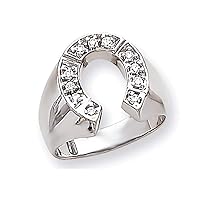 Mens Lucky Horseshoe Ring Simulated Diamond 14K White Gold Finish 925 Sterling Silver 11