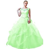 Women V-Neck Quinceanera Dress Lace Prom Ball Gown Ruffle Dresses