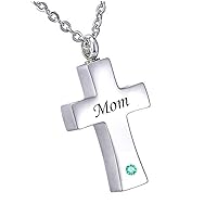 misyou Customized Stainless Steel Memorial December Birthstone Pendant Cremation Cross Pendant Keepsake Necklace （Mom）