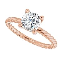 10K Solid Rose Gold Handmade Engagement Ring 1.0 CT Cushion Cut Moissanite Diamond Solitaire Wedding/Bridal Rings for Women/Her Propose Ring