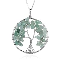 1pc Tree of Life Prosperity Gemstone Pendant Necklace 26 inch Healing Crystal Stones Chakras Energy Rock Hypoallergenic Tarnish Resistant Women Men Jewellery