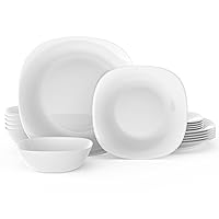 Dinnerware Set, HomeElves Square 18-PCS Kitchen Opal Dishes Set Service for 6, Lightweight Glass Plates and Bowls Set, Break and Chip Resistant, Safety for Microwave & Dishwasher, White Square-4