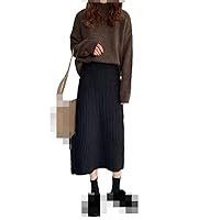 Women's Autumn Winter Knitted Skirt Casual Elastic Solid Color Elastic Waist A-Line Skirts