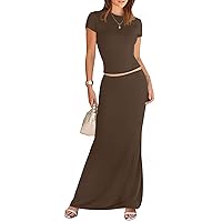 MEROKEETY Women's 2 Piece Skirt Sets Short Sleeve Crop Top Elastic Waist Summer Bodycon Lounge Sets