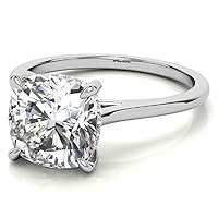 10K Solid White Gold Handmade Engagement Rings, 2 CT Cushion Cut Moissanite Solitaire Wedding Bridal Rings for Women Gifts