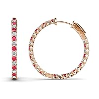 Ruby & Natural Diamond Inside-Out Hoop Earrings 1.35 ctw 14K Rose Gold