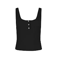 Women's Ribbed Tank Tops 2024 Summer Square Neck Sleeveless Shirts Casual Basic Button Down Slim Fit Tanks