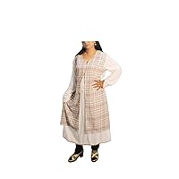 Indian 100% Cotton Women's Frock Suit Long Tunic Dress Kurti Top Geometric White Color Plus Size
