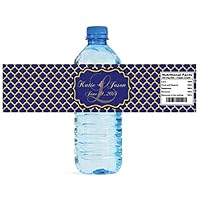 100 Gold Pattern Monogram Navy Blue Background Wedding Anniversary Engagement Party Water Bottle Labels Birthday Party Easy to Use Self Stick Labels