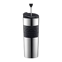 BODUM Travel Vacuum Insulated, Stainless Steel Portable Coffee Maker and Tea Press, 15.0 oz, Black