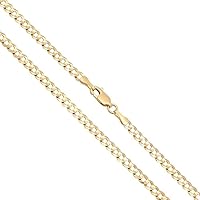 14K Solid Yellow Gold 3mm Cuban Curb Link Chain Necklace, 16-30