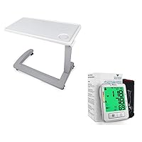 Vaunn Medical Deluxe Overbed Bedside Table with Wheels and Blood Pressure Monitor Machine Bundle