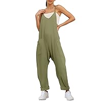 AUTOMET Jumpsuits for Women Casual Summer Rompers Sleeveless Loose Spaghetti Strap Baggy Overalls Jumpers with Pockets 2024