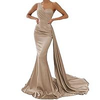 XYAYE Women's One Shoulder Mermaid Bridesmaid Dresses Satin Prom Dresses Long Formal Evening Gowns with Tail XY030