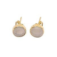 Wholesale White Moonstone Round Cut Gemstone | Gold Plated Stud Earrings | Handmade Push Back Everyday Earring Jewelry | Gift For Girl Women 1780)12