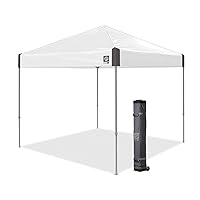 Ambassador Instant Pop Up Canopy Tent, 10' x 10', Roller Bag and 4 Piece Spike Set, White
