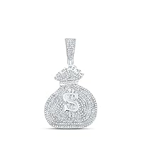 Jewels By Lux Sterling Silver Mens Round Diamond Money Bag Charm Pendant 1 Cttw