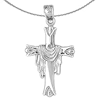 Silver Cross With Shroud Necklace | Rhodium-plated 925 Silver Cross With Shroud Pendant with 18