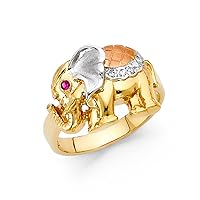 14k Yellow Gold White Gold and Rose Gold CZ Cubic Zirconia Simulated Diamond Fancy Elephant Ring Size 7 Jewelry for Women