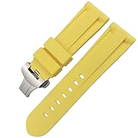 Butterfly Clasp Rubber Watchband 24mm 26mm for Panerai LUMINOR Submersible Colorful Silicone Sport Watch Strap (Color : Yellow Silver 2, Size : 26mm)