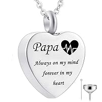 HQ Cremation Heart Urn Necklace for Ashes Urn Jewelry Memorial Pendant with Fill Kit - Always on My Mind Forever in My Heart (papa)