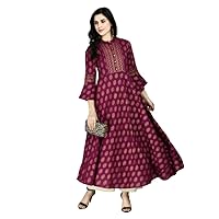 Women's Rayon Printed Gown for Elegant Traditional Wear (Purple) - 30031