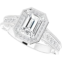 Moissanite Star 2CT Emerald Cut Colorless Moissanite Engagement Ring Wedding Band Gold Silver Eternity Solitaire Ring Halo Ring Vintage Antique Anniversary Promise Gift Her