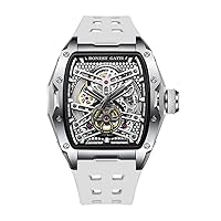 BONEST Gatti Mens Automatic Watches Luxury Tonneau Mechanical Wristwatch 5ATM Sapphire Skeleton Luminous Fluororubber Strap
