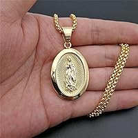 Hip Hop Iced Out Big Virgin Mary Necklaces Pendants Gold Color Stainless Steel Chain For Women Christian Jewelry 2S3G4 (50cm)