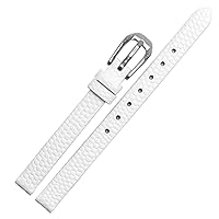 Lizard Print Cowhide Leather watchband for Ladies Replacement Watch White red Ultra-Thin Strap 6 8 10 12 14 16mm (Color : White Silver Buckle, Size : 14mm)