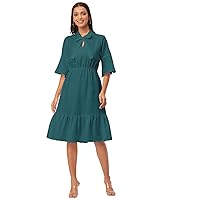 Solid Bow-Knot Dress for Women, Ruffle Sleeve Tiered Flared Dress