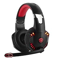 Stereo Gaming Headset for PS4 PC Xbox One PS5 Controller,Noise Cancelling Over Ear Headphones with Mic,Led Light,Bass Surround,Soft Memory Earmuffs for Laptop Mac Nintendo NES Games.(RED)
